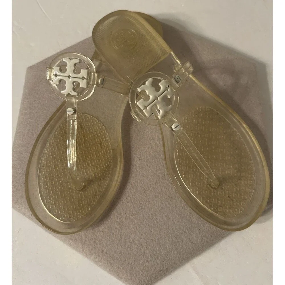 Tory Burch Mini Miller Clear Jelly With White Logo Womens Size 6